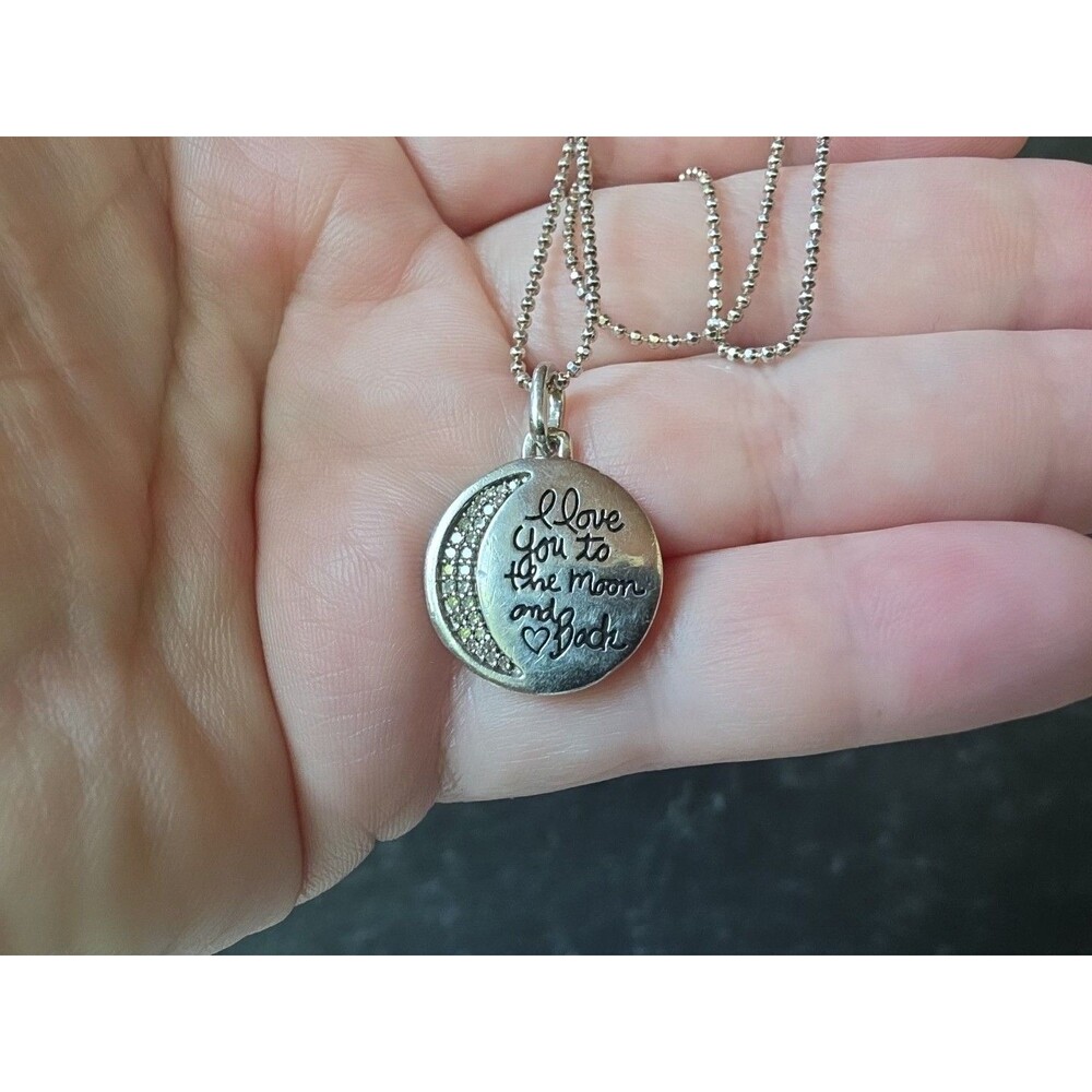 925 Silver Diamond Accent "I Love You To The Moon And Back" Pendant Necklace